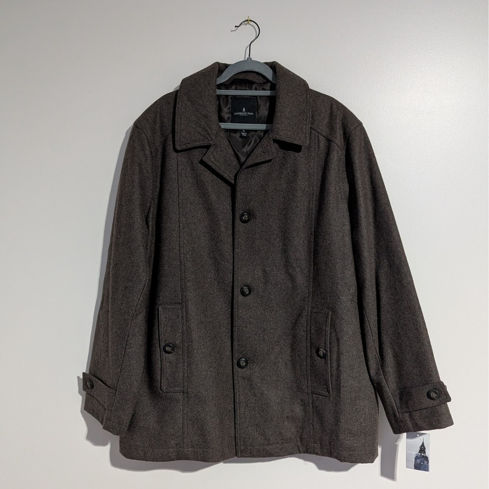 London Fog Men Wool Blend Overcoat Mocha Heather‎ XL Style L10924BN